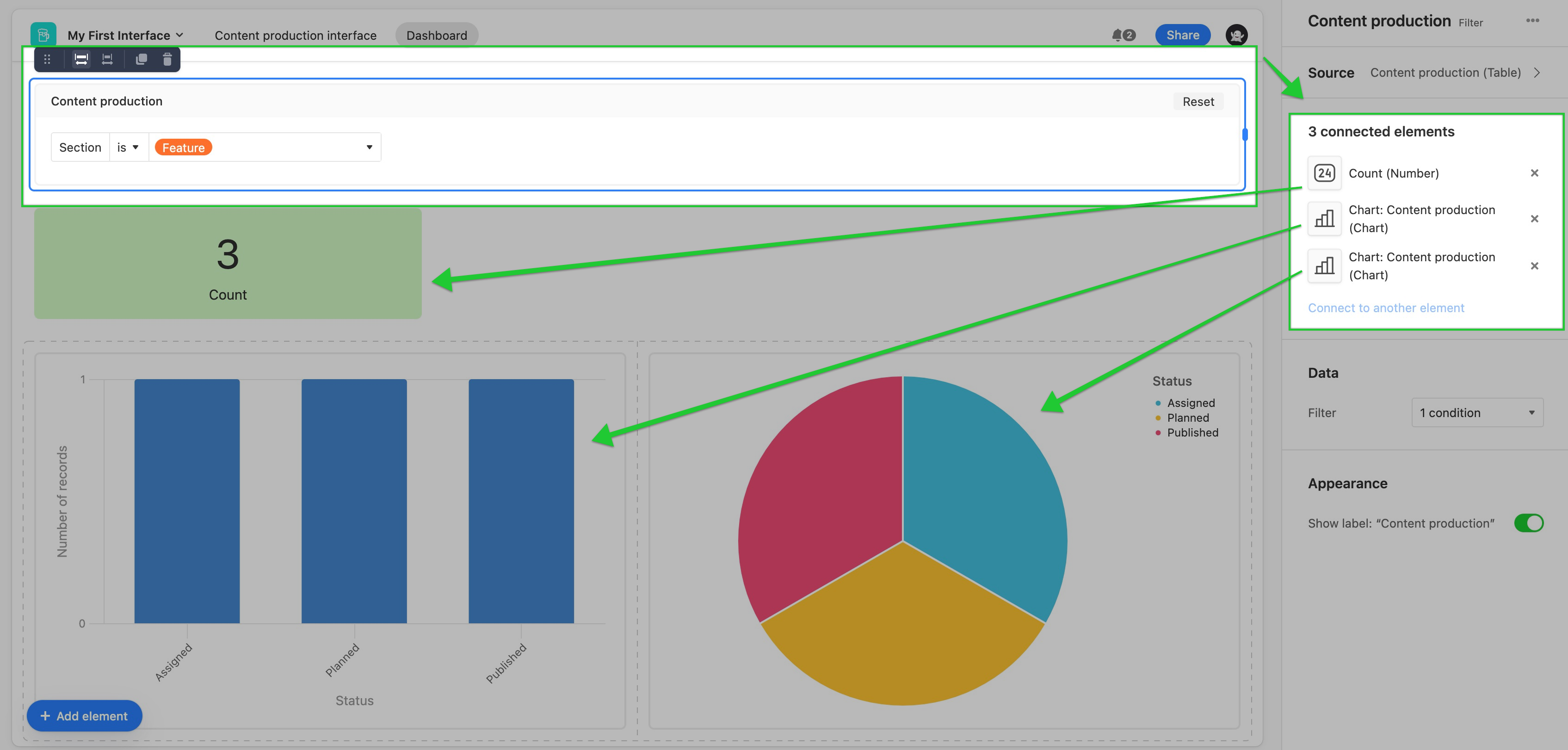 Airtable-style interface for structured business operations