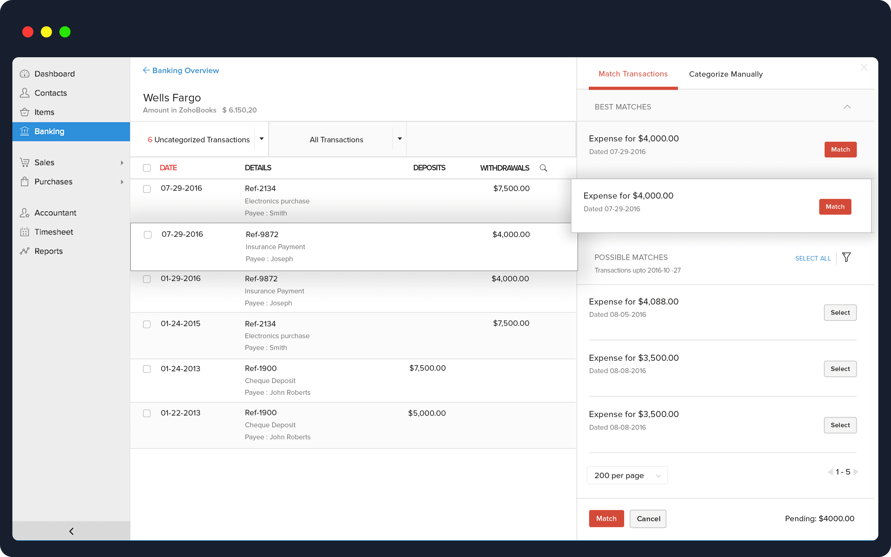 Reconciling bank transactions inside accounting software