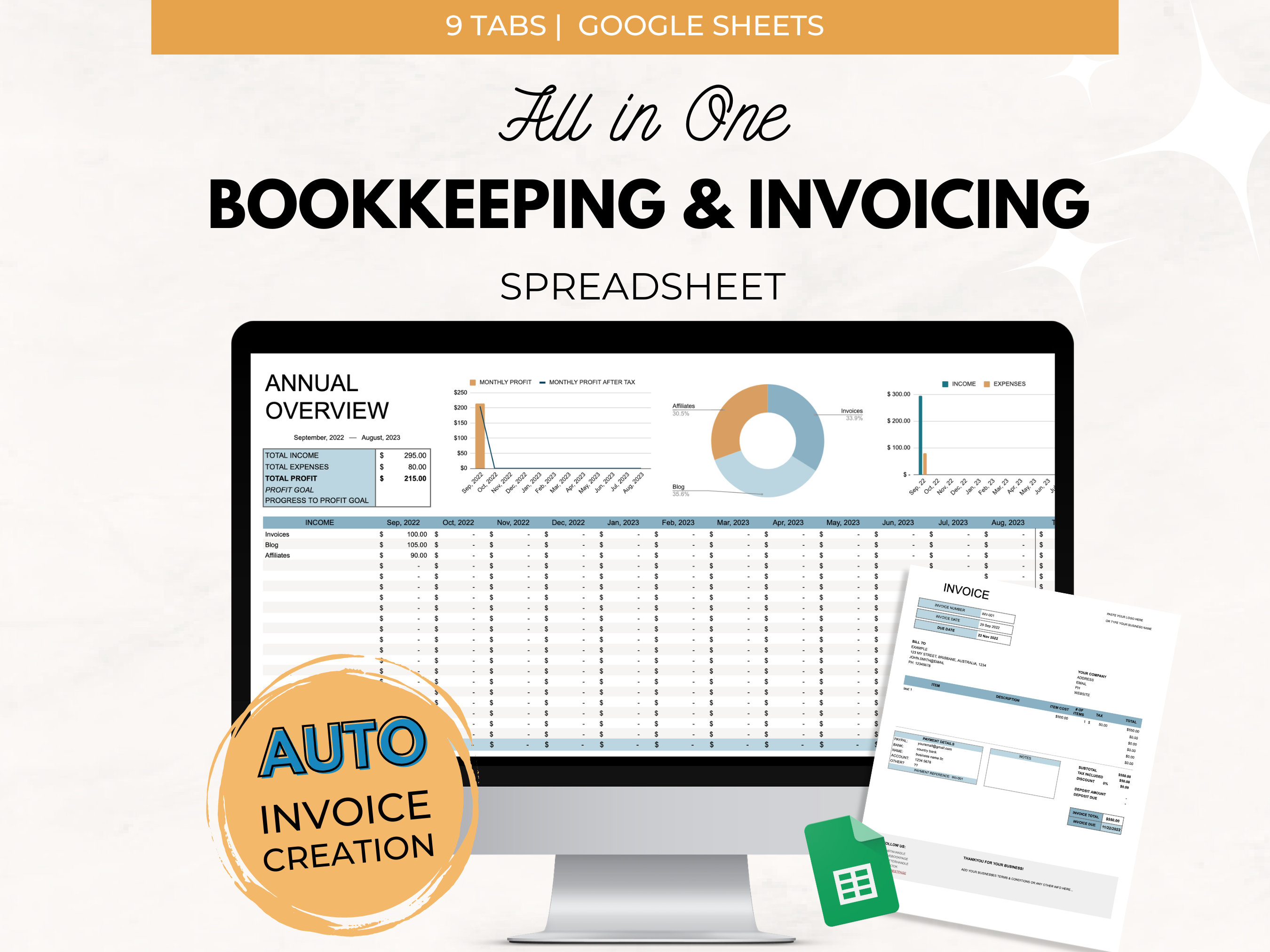Small business bookkeeping with invoices and digital receipts