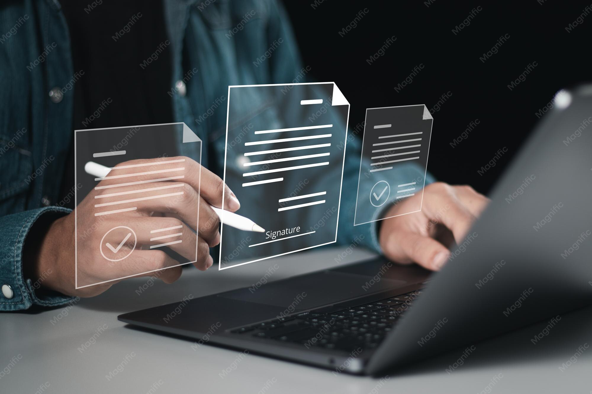 Business user reviewing and signing a digital agreement