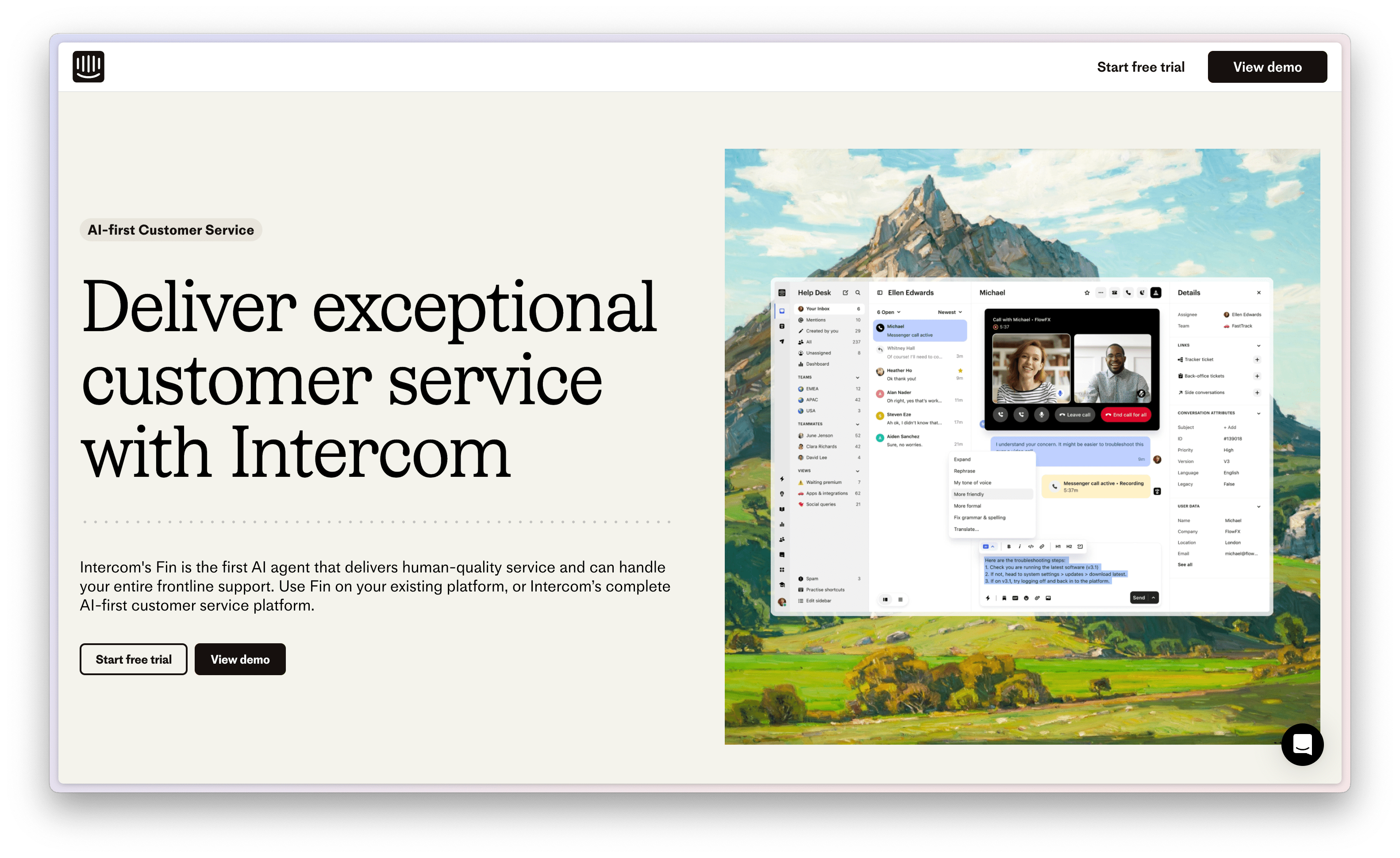 Intercom Fin AI customer agent supporting digital customer service