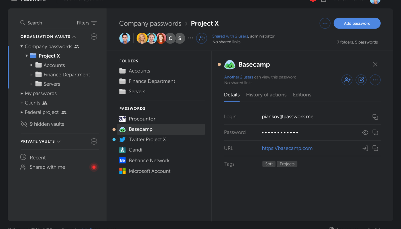 Team password manager securing shared business credentials