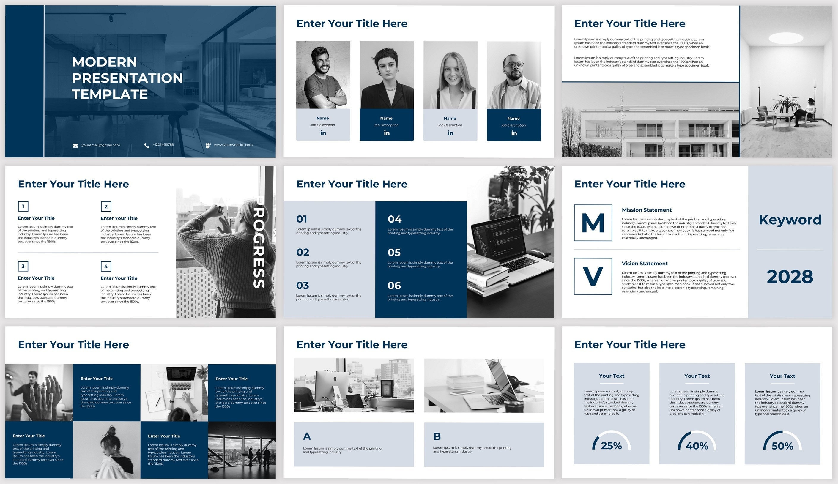 Business presentation design using consistent typography and layout