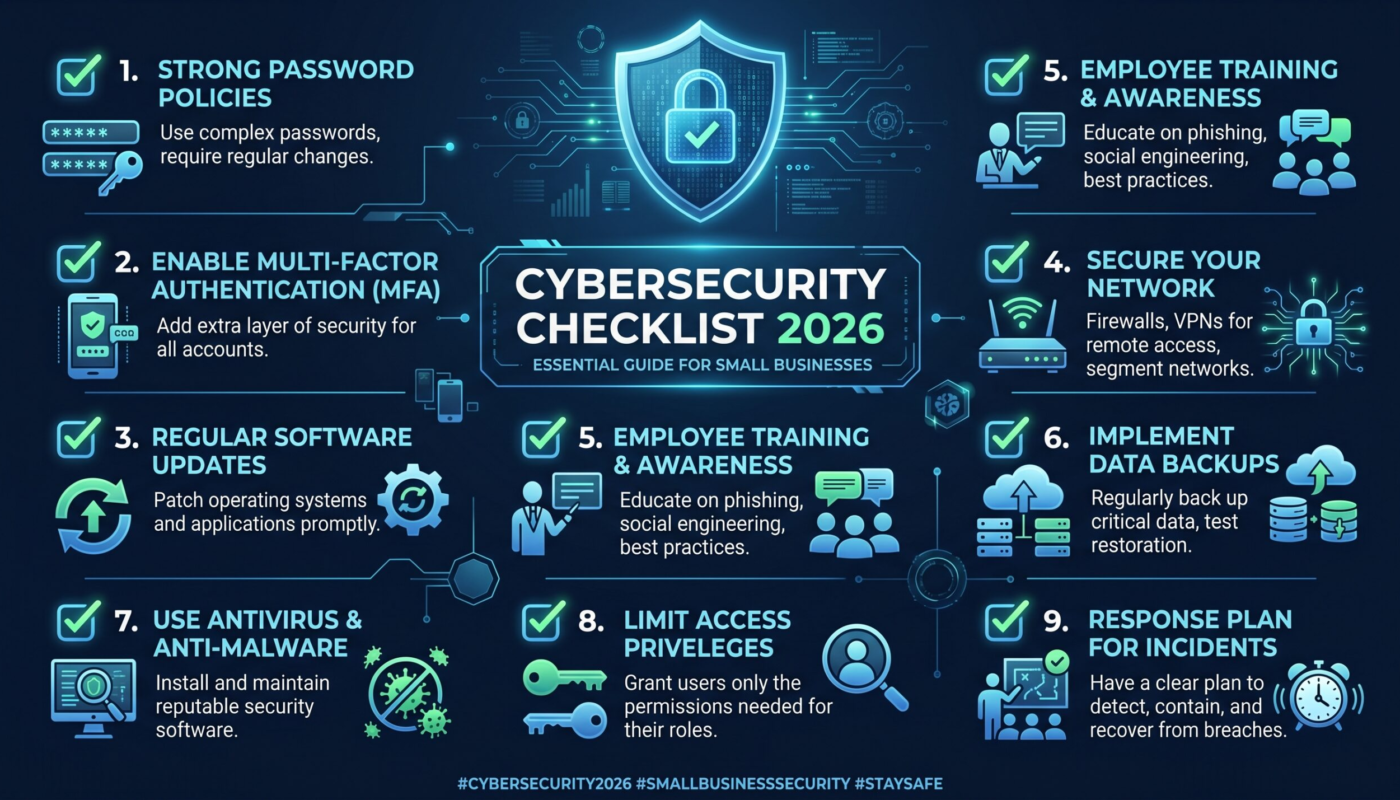 Small business cybersecurity checklist for 2026